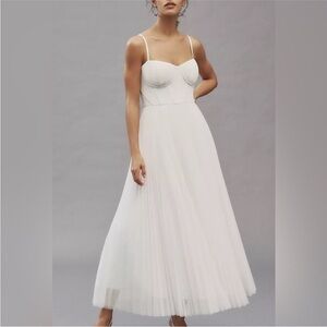 NWT Hutch Amara Corset Pleated Tulle Fit & Flare Midi Dress White Bridal Size 12